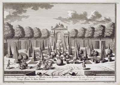 A Parterre with Orange Trees in the Garden of the Lichtenstein Palace, Vienna, Engraved by Franz Michael Regenfus by Salomon Kleiner